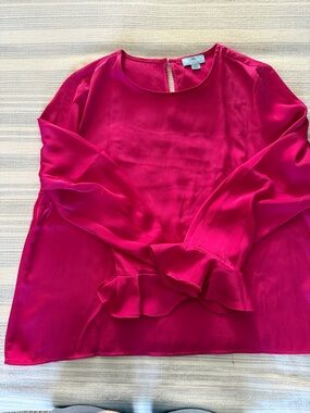 CeCe Hot Pink Long-Sleeve Ruffle-Hem Blouse